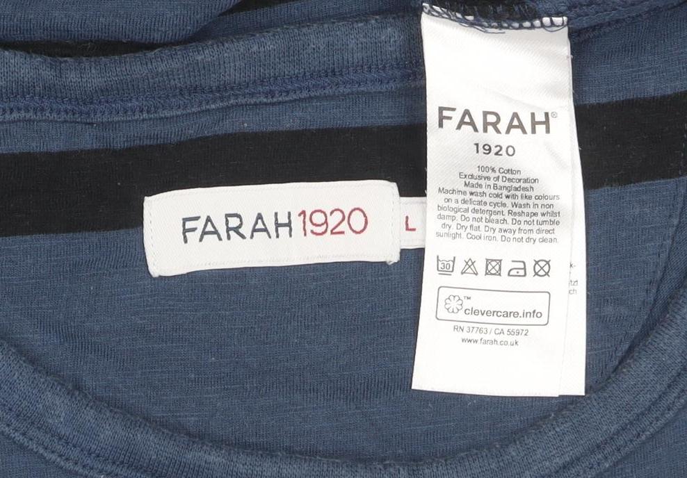 Farah 1920 Men's Blue Striped Cotton Short Sleeve T-Shirt Size L