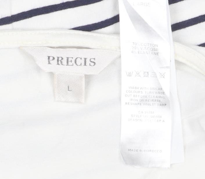 Precis Women’s White Striped 3/4 Sleeve Boat Neck Blouse Size L