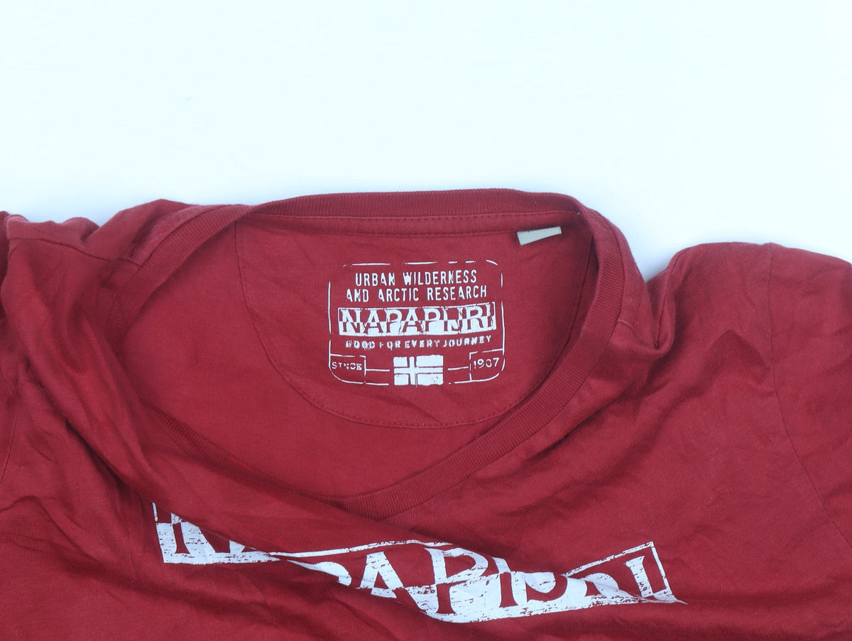 Napapijri Womens Red Cotton Crew Neck Short Sleeve T-Shirt Size 14