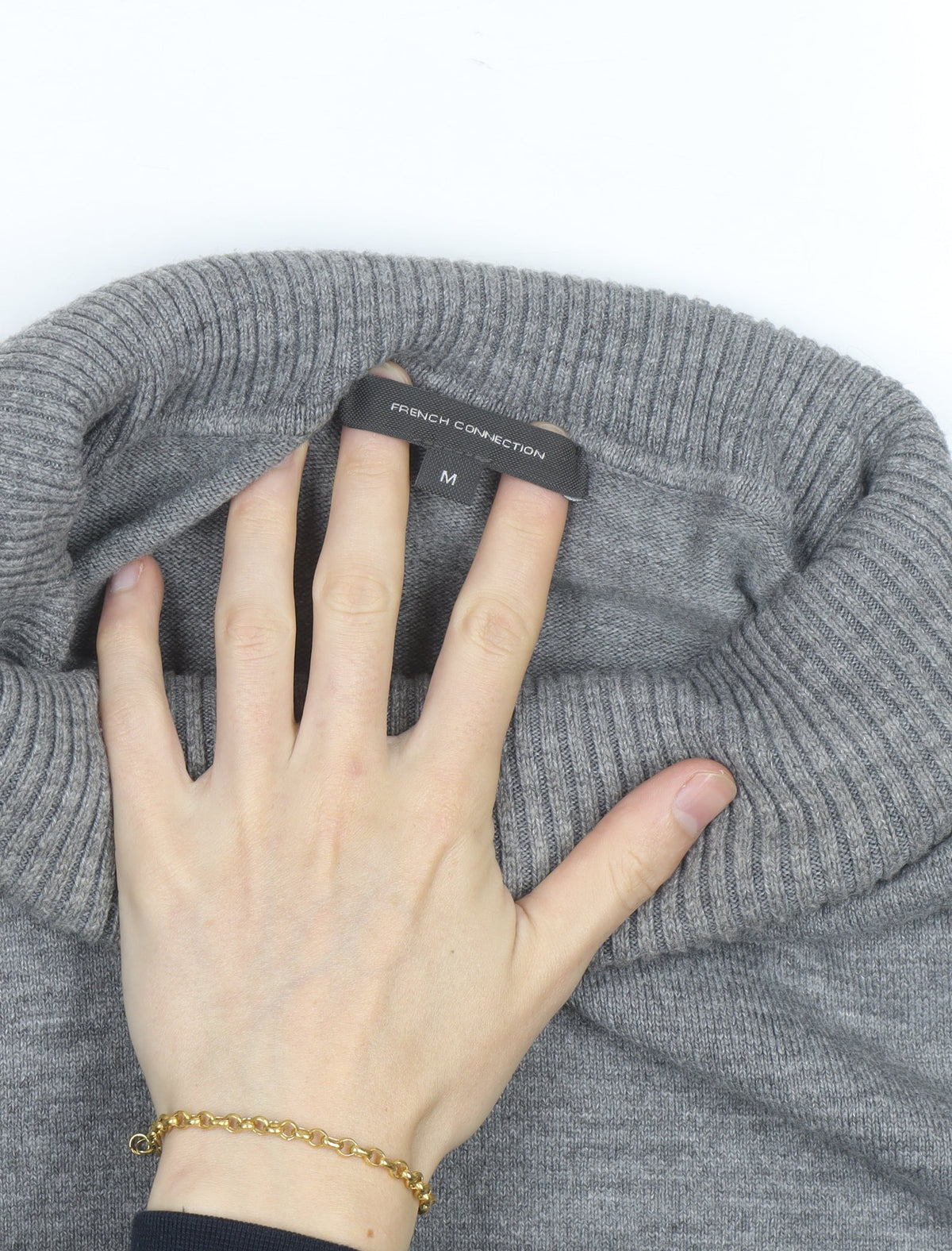 French Connection Women's Grey Roll Neck Wool Blend Jumper M