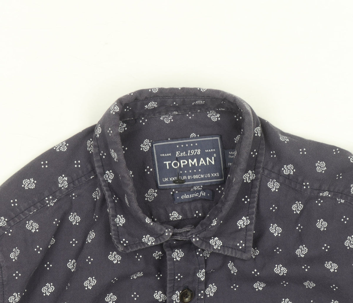 Topman Men's Blue Floral Classic Fit Long Sleeve Cotton Shirt XXS
