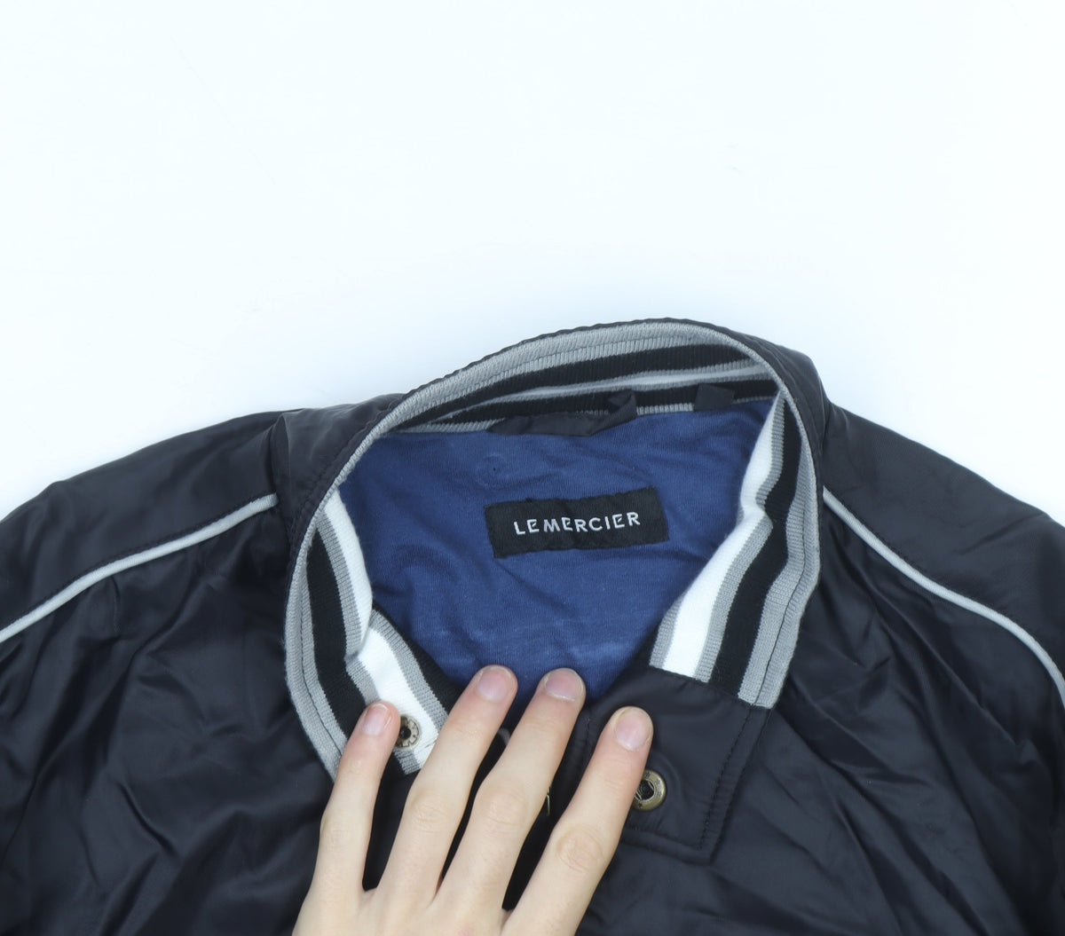 LE MERCIER Mens Black L Bomber Jacket Polyester Zip Casual