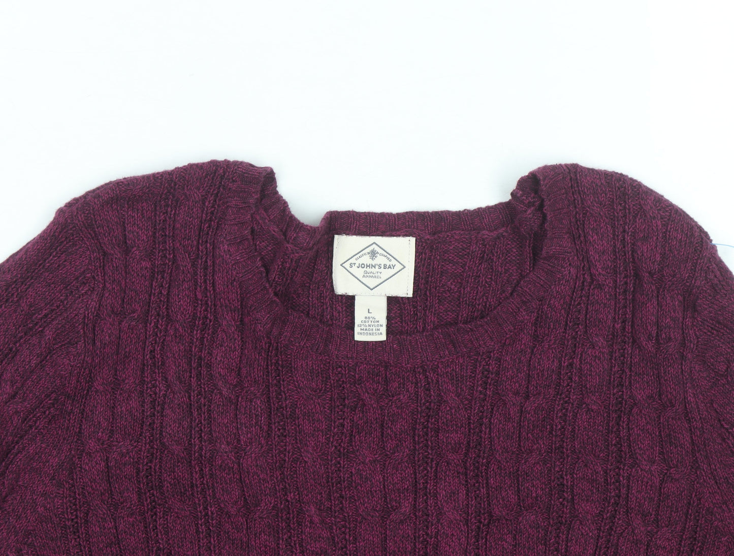 St. John's Bay Men's Purple Cable-Knit Cotton Jumper Size L