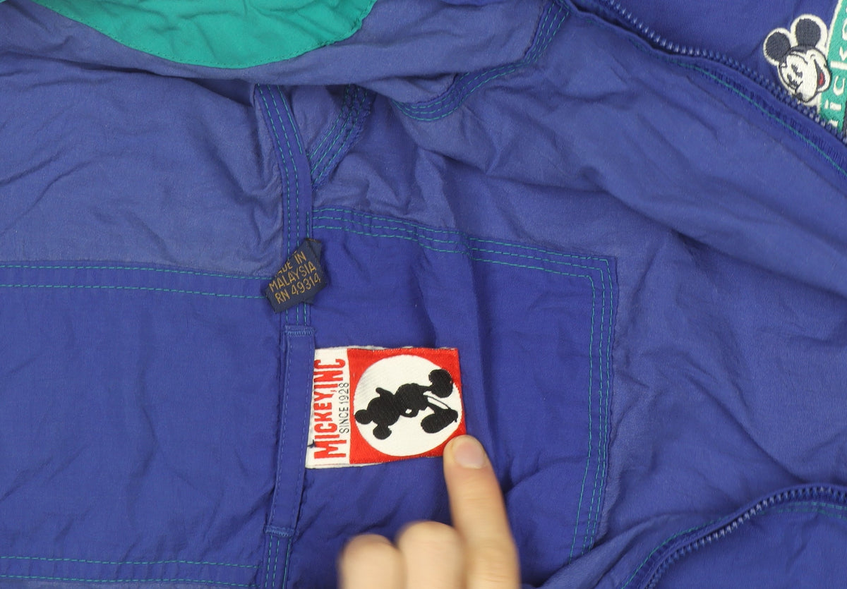 Disney Mickey Mouse Blue Men's L Vintage 90s Hooded Windbreaker Jacket