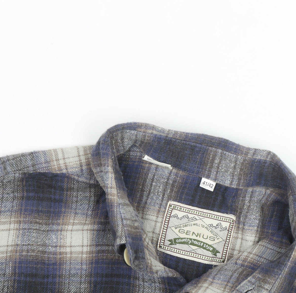 Genius Men's Blue Checked Flannel Cotton Button-Up Shirt Size 41
