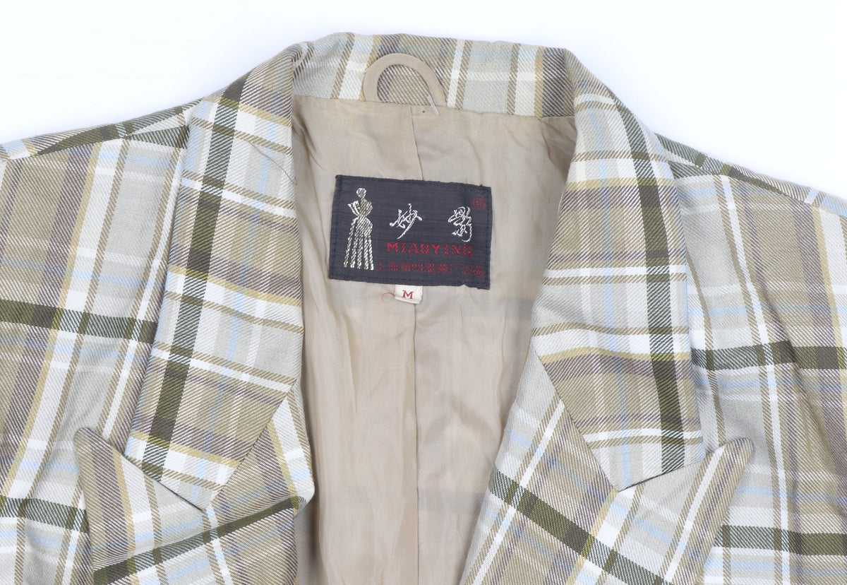 Miaoying Men's Beige Check Blazer M Regular Fit Business Jacket