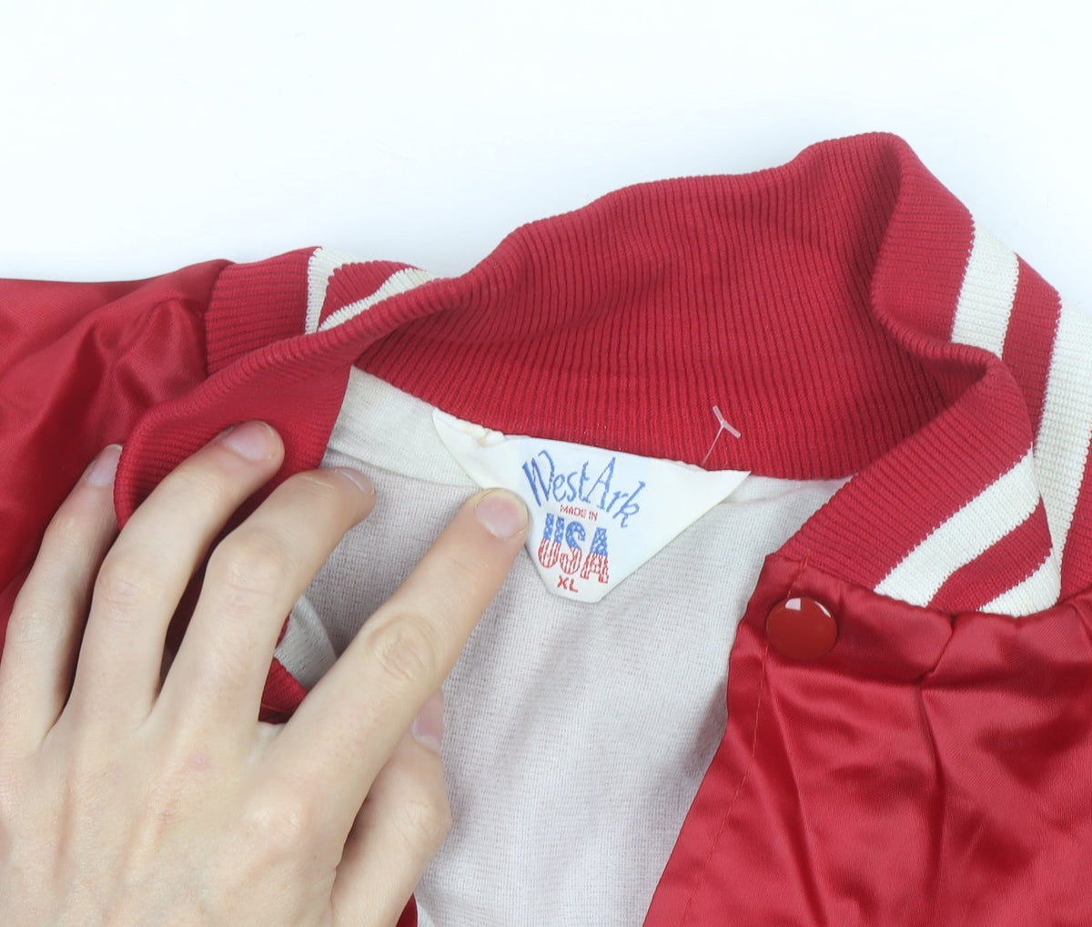 WestArk Men's Red XL Varsity Jacket Nylon Satin 90s USA Made