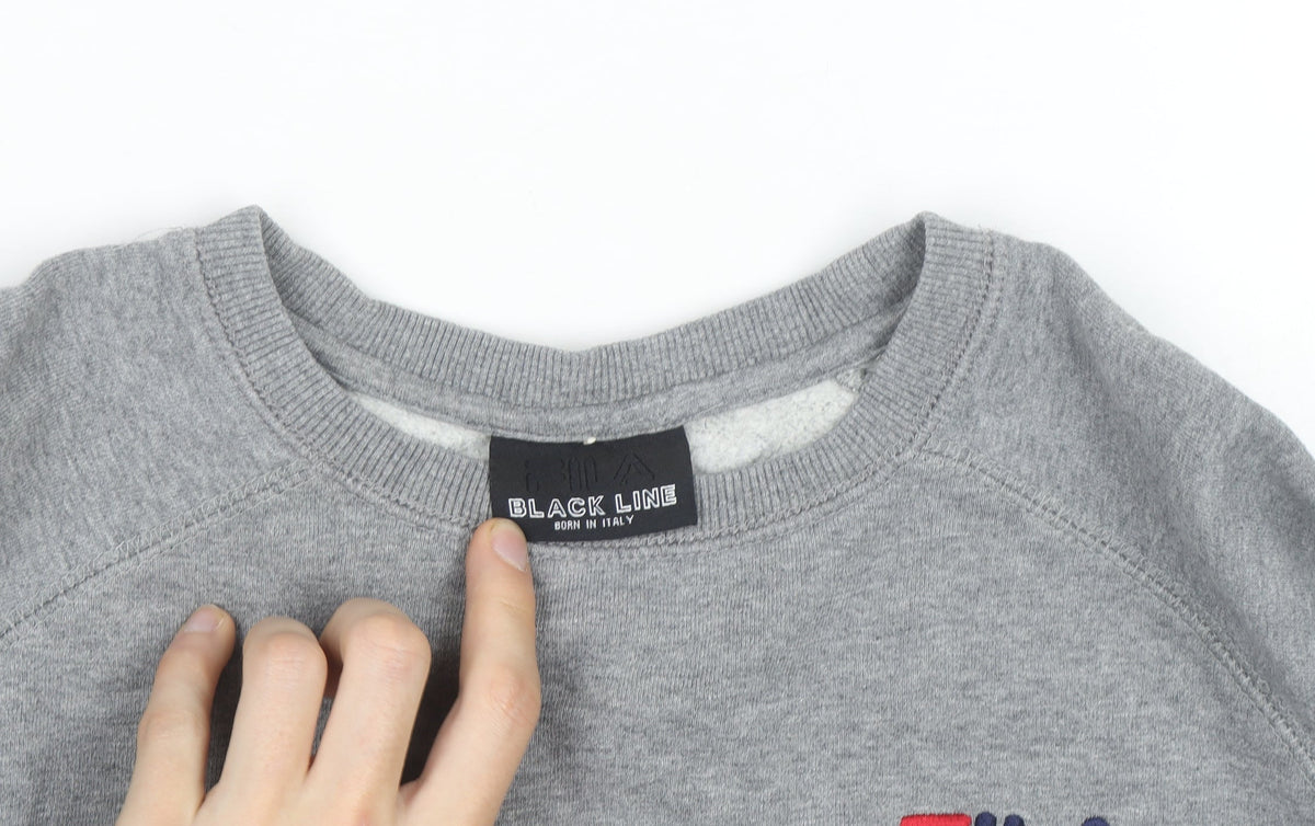Fila Men's Grey Pullover Sweatshirt Medium Crew Neck Embroidered Logo