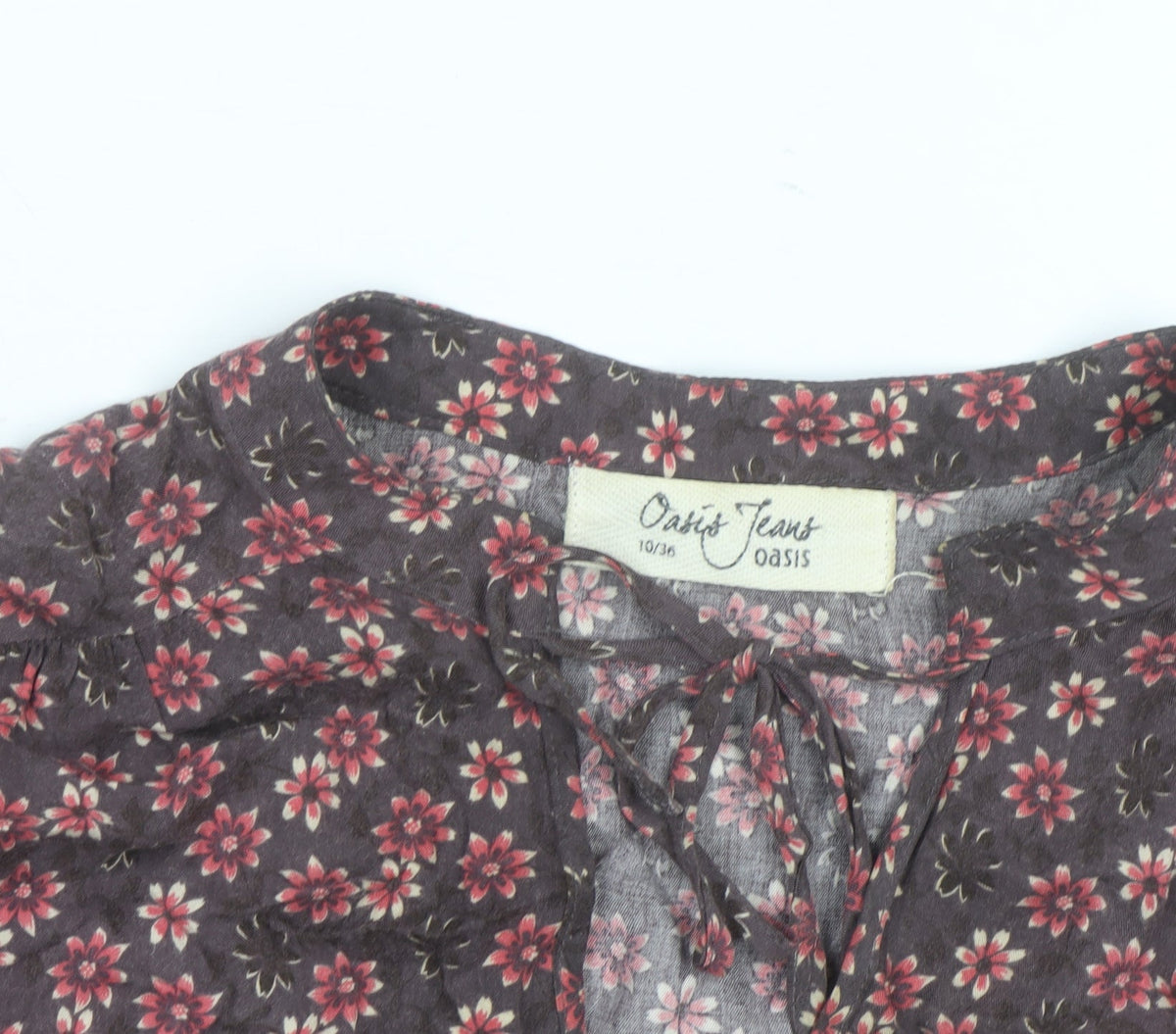 Oasis Women Brown Floral Long Sleeve Tunic Blouse Size 10