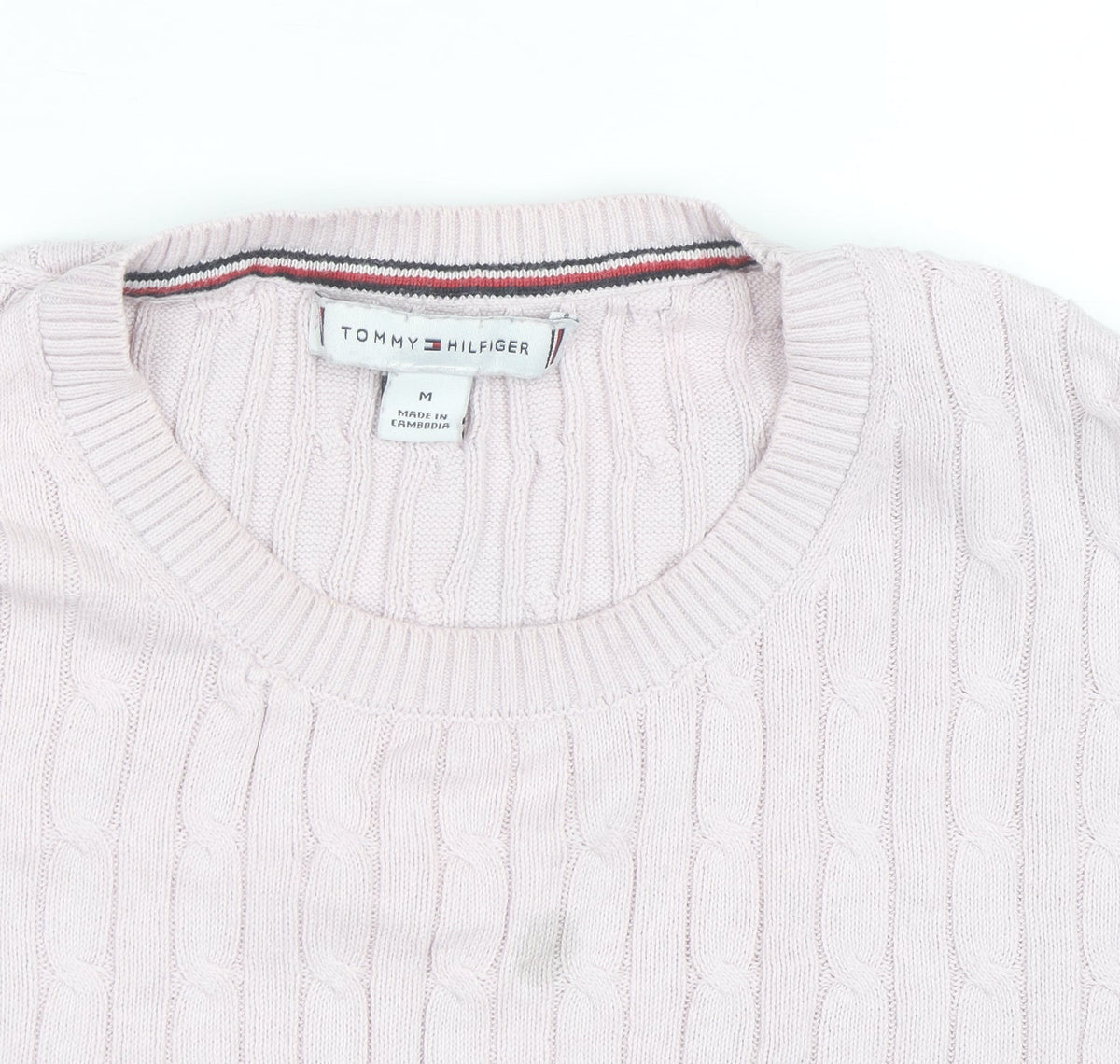 Tommy Hilfiger Men's Pink Cable Knit Cotton Short Sleeve Jumper M