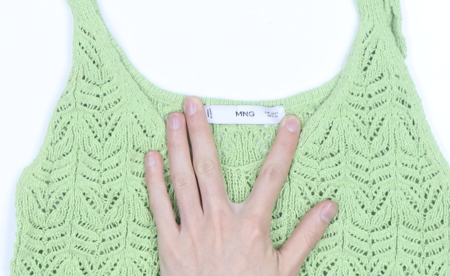 Mango Women Green Open-Knit Cotton Sleeveless Vest Size 12