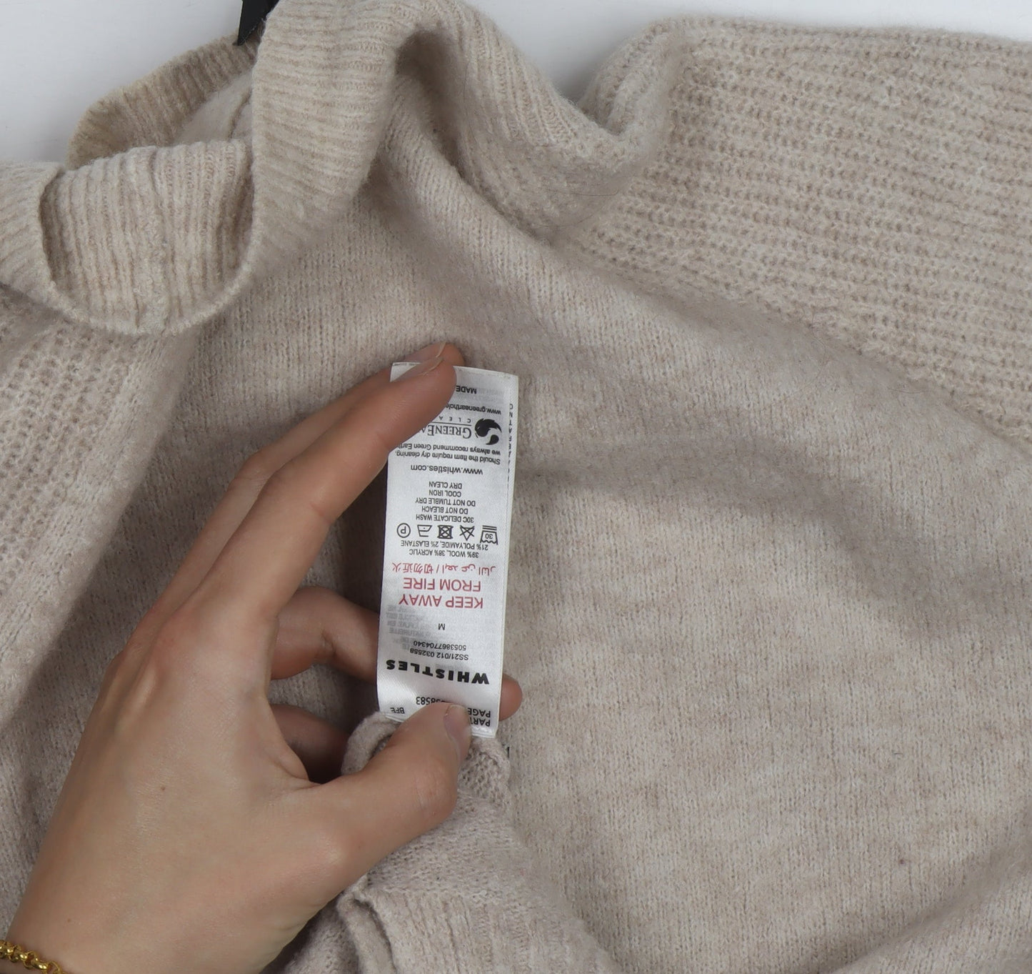 Whistles Men Beige Wool Alpaca High Neck Jumper Size M