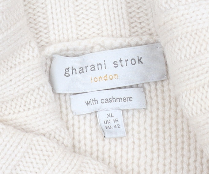 Gharani Strok Women’s Ivory Roll Neck Wool Cashmere Knit Jumper Size 16
