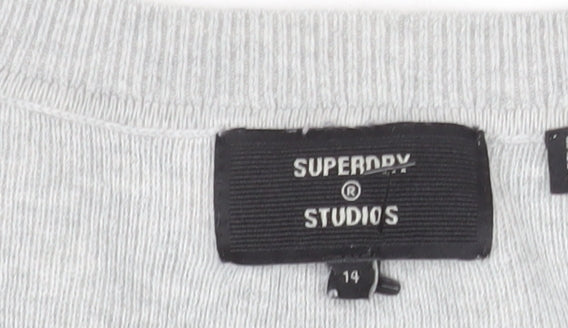 Superdry Womens Grey V-Neck Relaxed Cotton Jumper Size 14