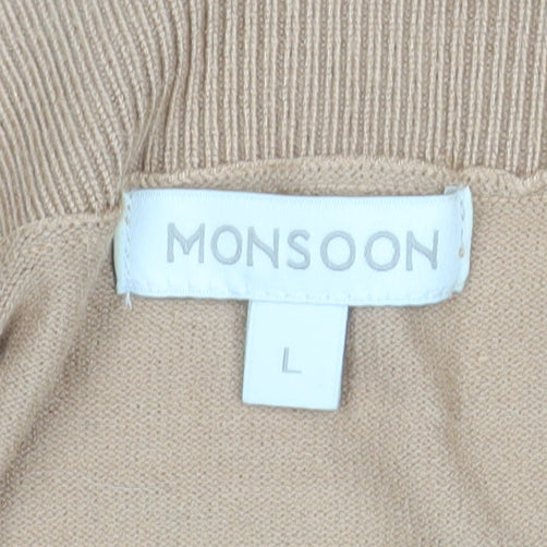 Monsoon Women’s Beige Button Shoulder Crew Neck Pullover Jumper Size L