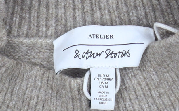 & Other Stories Women Beige Mock Neck Wool Blend Pullover Jumper Size 12