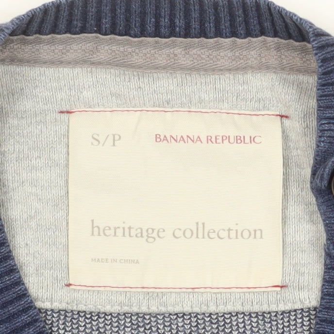 Banana Republic Men’s Blue Cotton Crew Neck Button Jumper Size S
