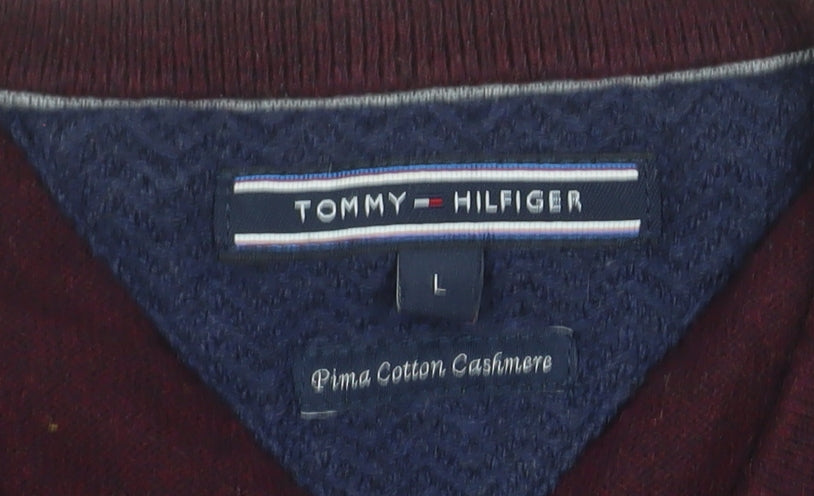 Tommy Hilfiger Men's Burgundy L Pullover Jumper Pima Cotton Cashmere Crew Neck