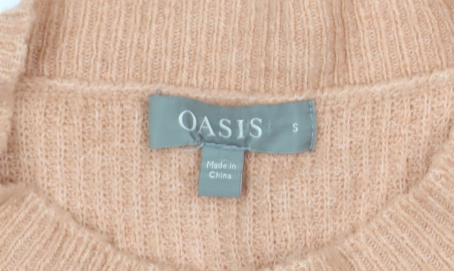 Oasis Women’s Beige Mock Neck Cable-Knit Wool Blend Jumper Size S