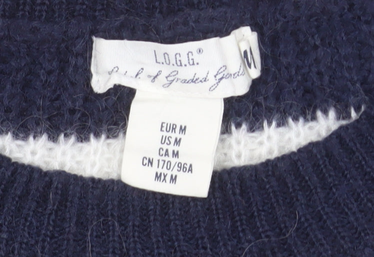 L.O.G.G. Women Navy White Striped Crew Neck Pullover Jumper M