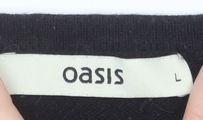 Oasis Women’s Black Striped Bird Jumper L Embroidered Sequin Knit