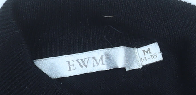 EWM Women Black Wool Mock Neck Long Sleeve Pullover Jumper Size 14-16