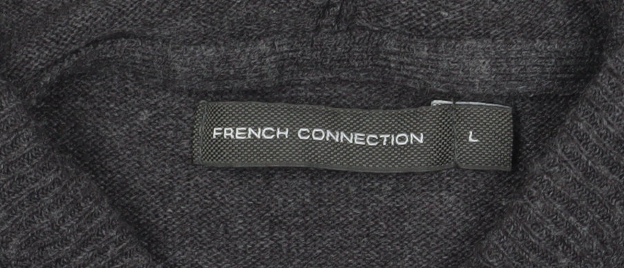 French Connection Men's Grey Wool Full Zip Hooded Jumper Size L