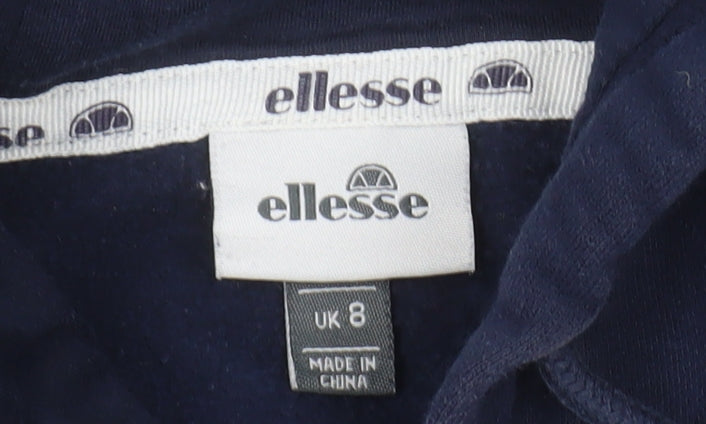 Ellesse Womens Navy Blue Pullover Hoodie UK 8 Cotton Blend Hooded Sweatshirt