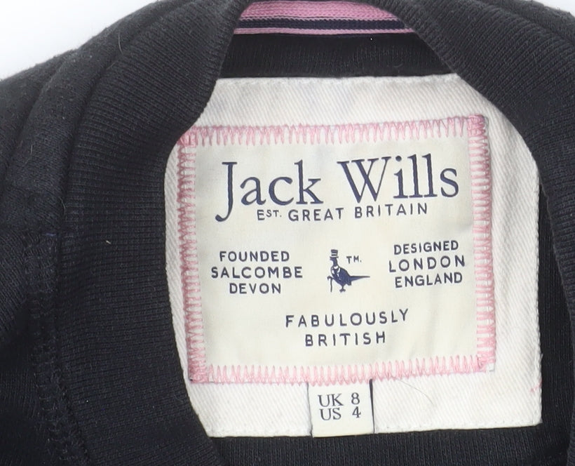 Jack Wills Womens Black Sweatshirt UK 8 Pullover Crew Neck Cotton Blend