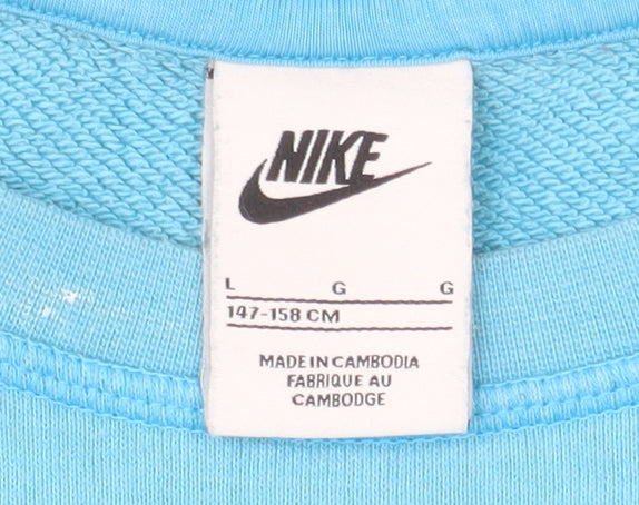 Nike Girls Blue Pullover Sweatshirt L 147-158cm Logo Graphic Fleece