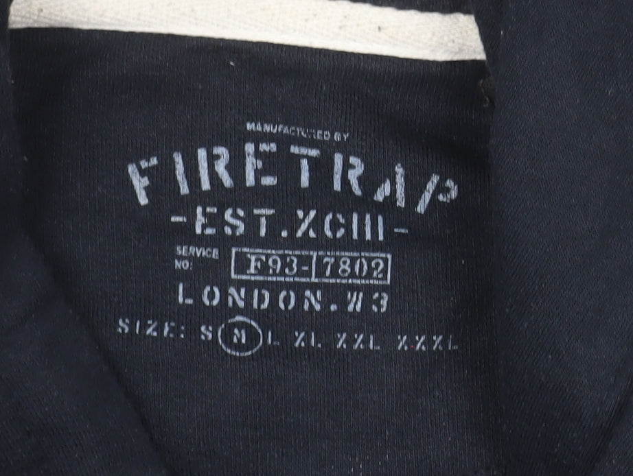 Firetrap Mens Black Pullover Hoodie M Graphic Print Cotton Blend