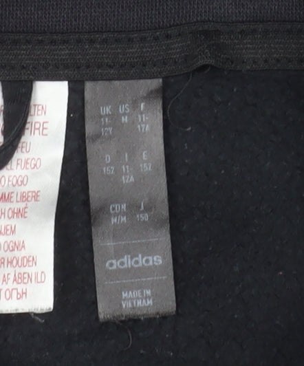 adidas Boys Black Full Zip Hoodie 11-12 Years Regular Fit Hooded Sweatshirt