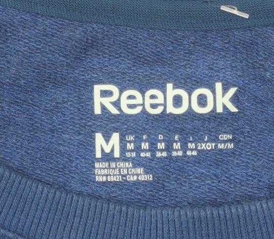 Reebok Women Blue Medium Pullover Sweatshirt Cotton Blend Logo Print