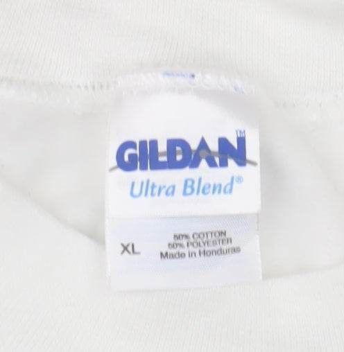 Gildan Men's White XL Pullover Crew Neck Fleece Sweatshirt