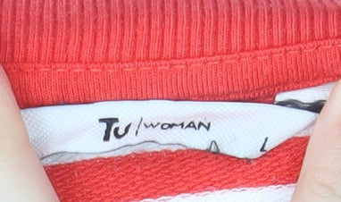 Tu Woman Red White Striped Crew Neck Pullover Sweatshirt L
