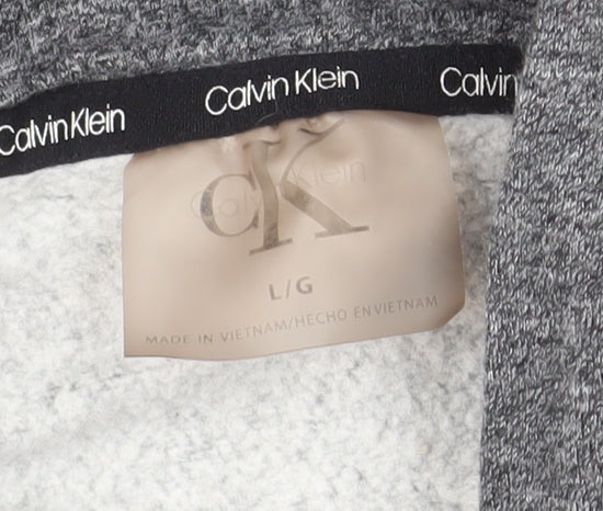 Calvin Klein Womens Grey Pullover Hoodie L Cotton Blend Logo Casual