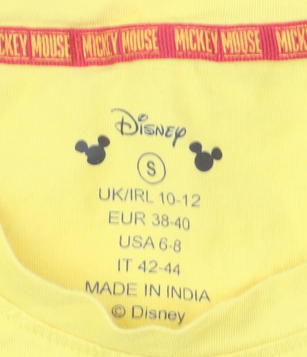Disney Women Yellow Mickey Mouse Long Sleeve Cotton T-Shirt Size 10