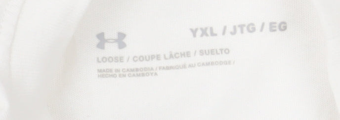Under Armour Mens White Blue Loose Fit Crew Neck T-Shirt YXL