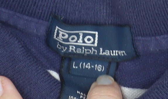 Ralph Lauren Teens Blue Striped Cotton Polo Shirt Size L
