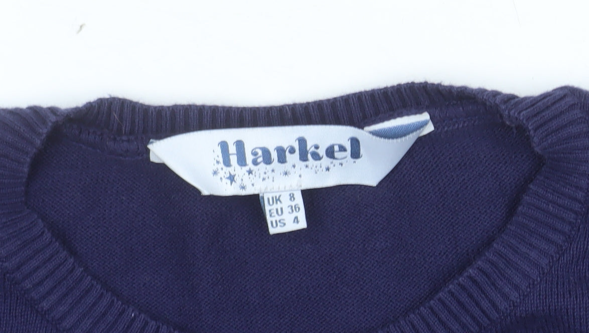 Harkel Women's Blue Rainbow Happy Crew Neck Cotton Jumper Size 8