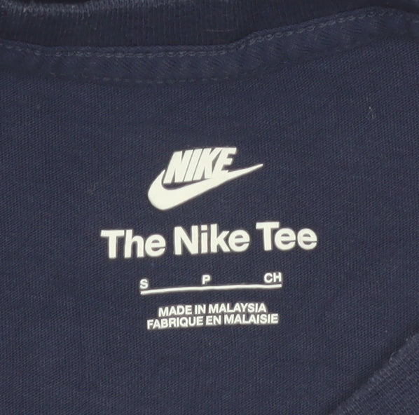 Nike Men's Blue Small Crew Neck Cotton Logo T-Shirt