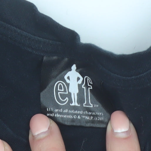 Elf Men's Black Christmas Graphic T-Shirt Size M Funny Santa Design