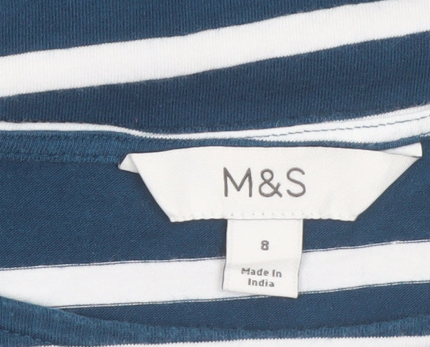 Marks & Spencer Women's Blue Striped Long Sleeve Boat Neck Top Size 8