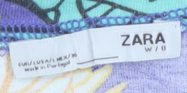 Zara Women Blue Fish Print Sleeveless Cotton T-Shirt Size 8