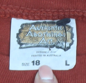 Authentic Aboriginal Art Men's Rust Cotton Graphic T-Shirt Size L