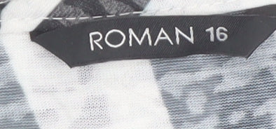 Roman Women’s Black Animal Print Short Sleeve Jersey Top Size 16