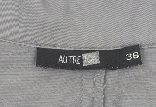 Autre Ton Womens Grey Cotton Utility Jacket Size 8 Belted Zip Up