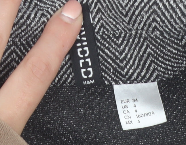 H&M Divided Women’s Grey Herringbone Coatigan Size 6 Longline Open Front