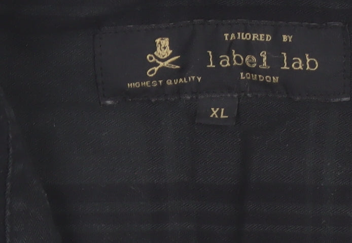 Label Lab Men's Black Checked Cotton Button-Up Shirt XL