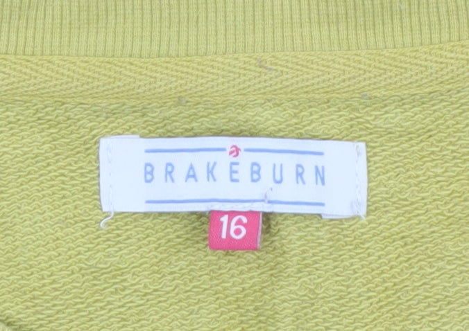 Brakeburn Womens Yellow Floral Embroidered Cotton Pullover Sweatshirt Size 16